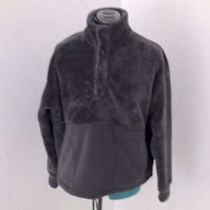 All In Motion Black Plush Pull Over Funnel Neck 3/4 Snap Sweatshirt/ Top  Size L